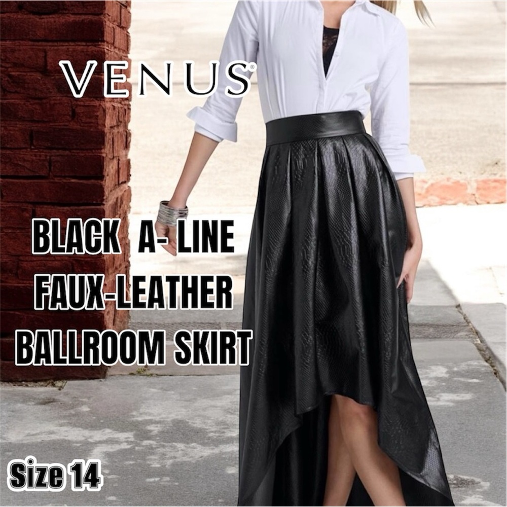 New Women’s BLACK A- LINE FAUX-LEATHER BALLROOM SKIRT, in size 14